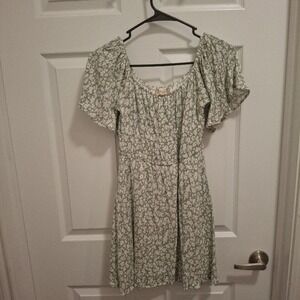 Altar'd State XS Pistachio Green White Floral Off-Shoulder Flutter Mini Dress